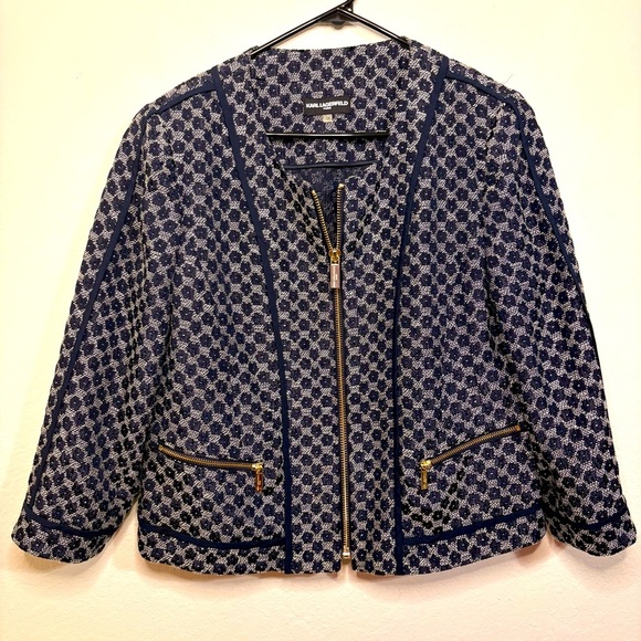 Karl Lagerfeld Paris Navy Blue Women's Zip Blazer Jacket - Picture 1 of 12
